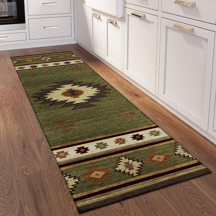 Indoor/Outdoor Sonora ASO34 Green Washable 2'3" x 7'6" Runner Rug. Picture 2