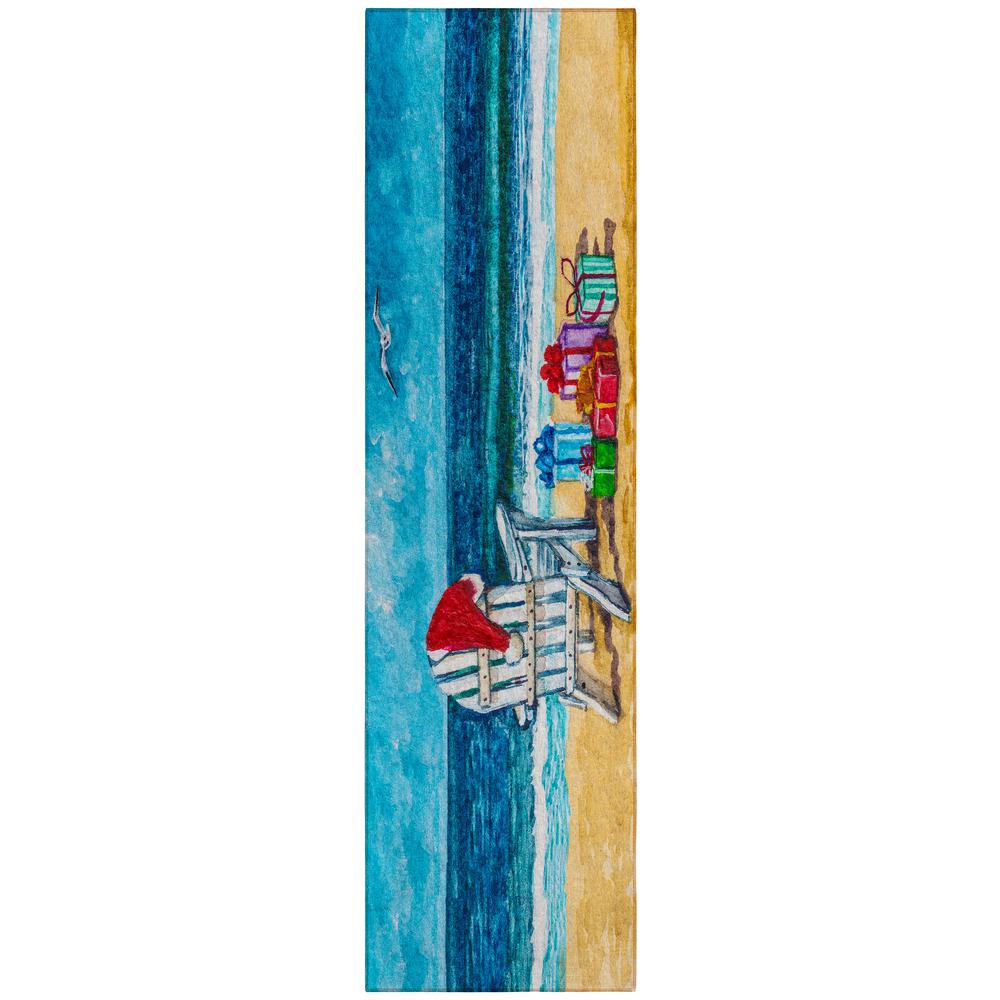 Indoor/Outdoor Cozy Winter ACW39 Blue Washable 2'3" x 7'6" Runner Rug. Picture 1