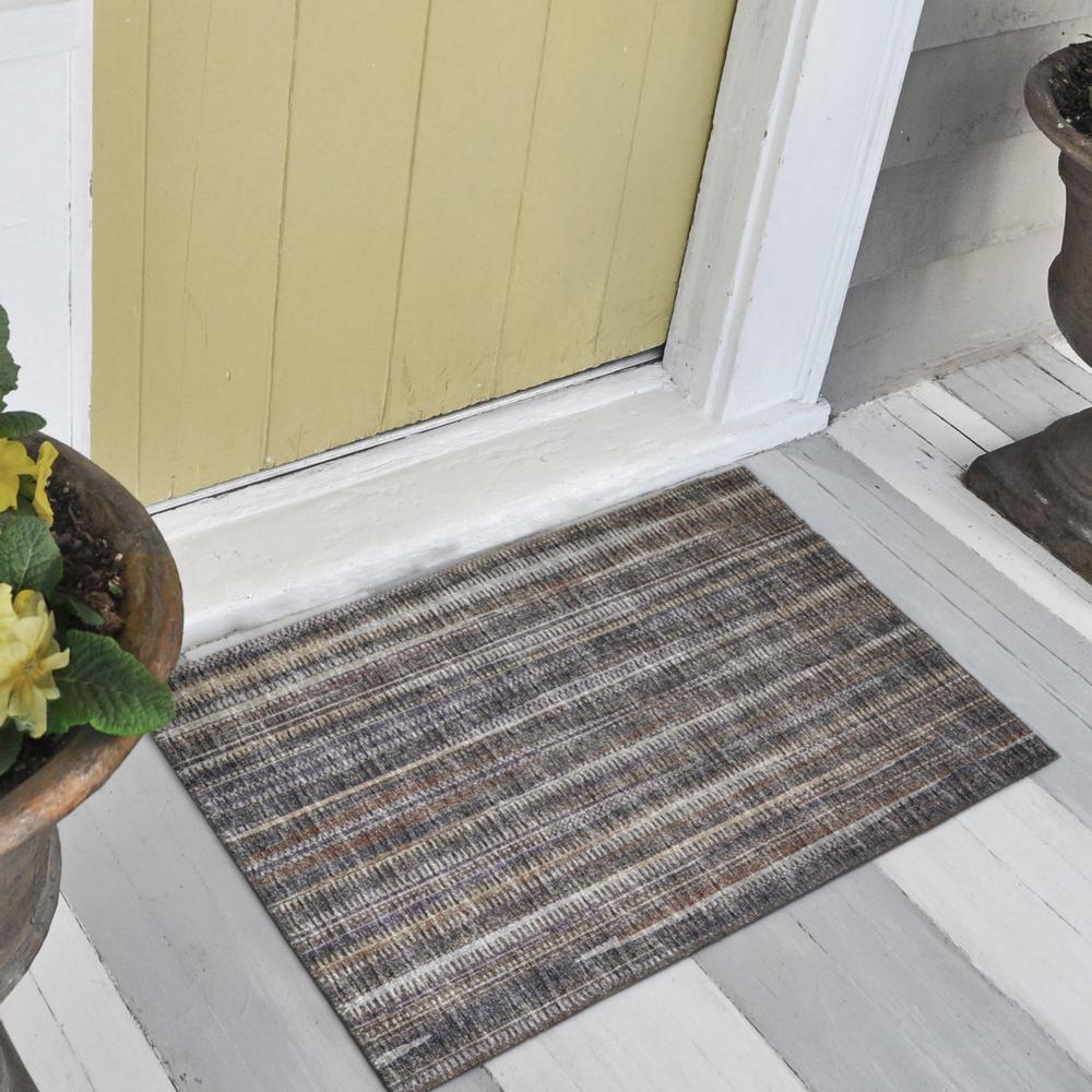 Waverly Brown Contemporary Striped 1'8" x 2'6" Accent Rug Brown AWA31. Picture 1