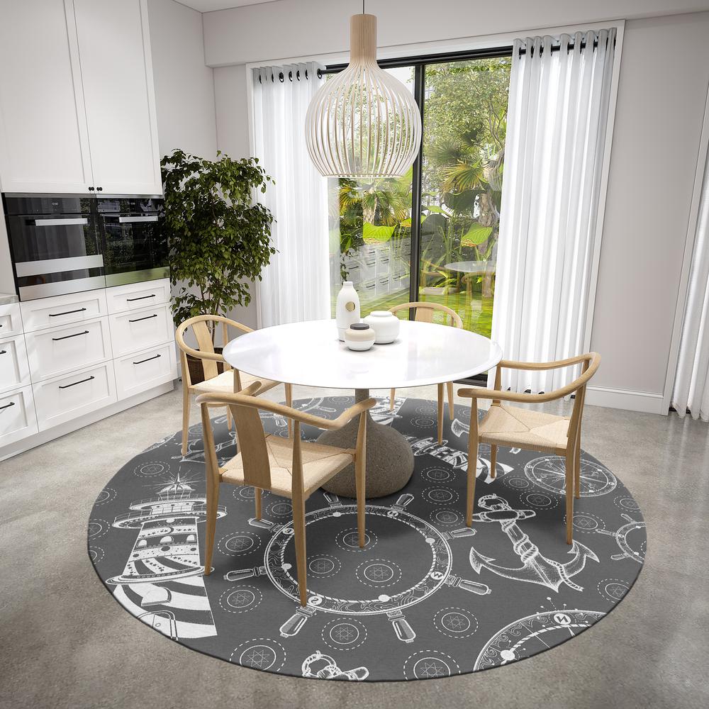 Indoor/Outdoor Harpswell AHP39 Smoke Washable 8' x 8' Round Rug. Picture 2