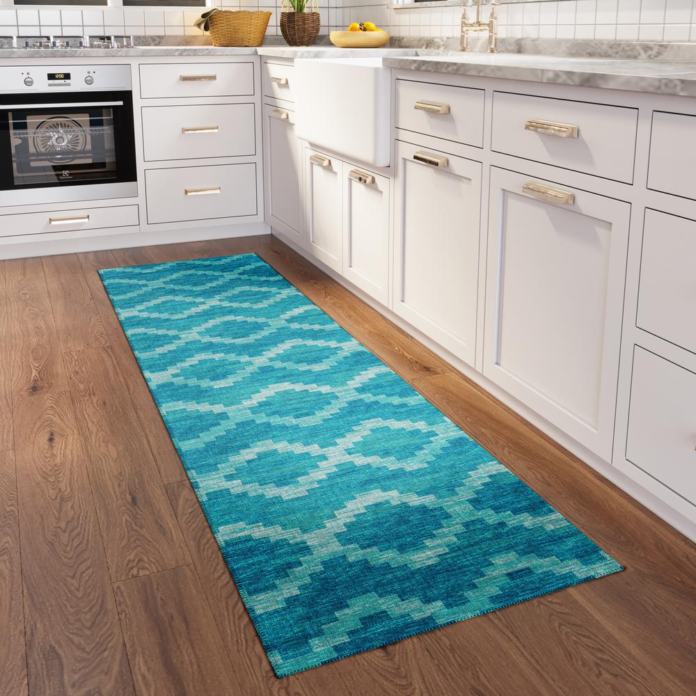Yuma Turquoise Bohemian Southwest 2'3" x 7'6" Runner Rug Turquoise AYU39. Picture 1