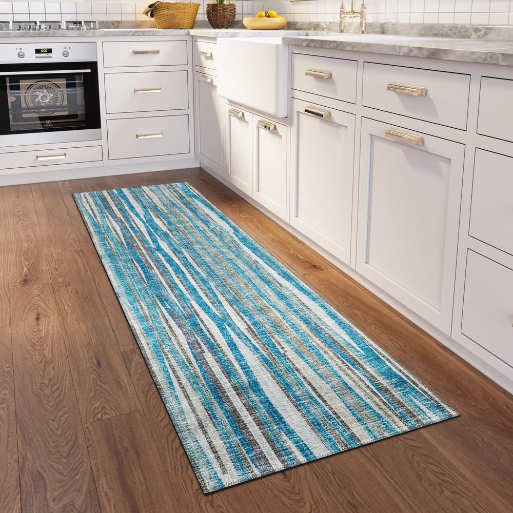 Waverly Blue Contemporary Striped 2'3" x 7'6" Runner Rug Blue AWA31. Picture 1
