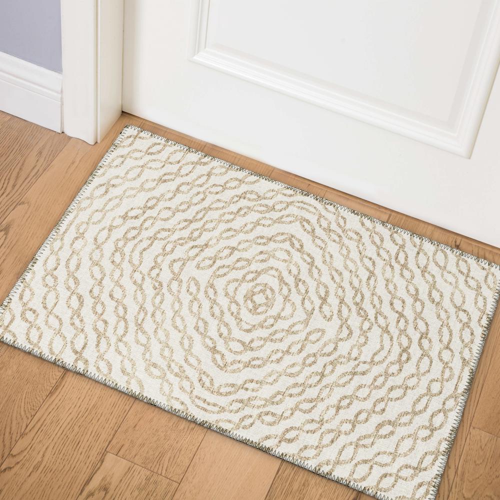 Bravado Linen Transitional Geometric 1'8" x 2'6" Accent Rug Linen ABV33. Picture 1