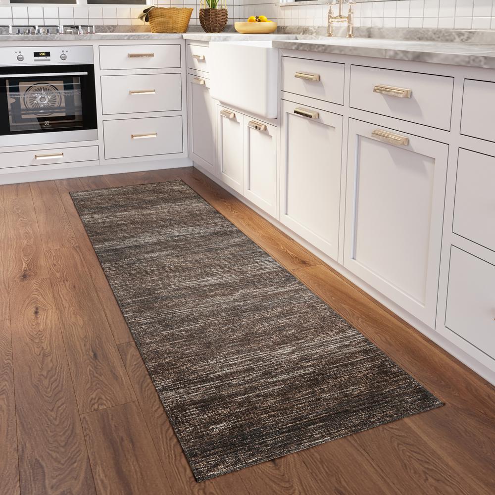 Marston Brown Transitional Striped 2'3" x 7'6" Runner Rug Brown AMA31. Picture 1