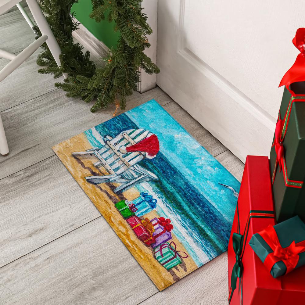 Indoor/Outdoor Cozy Winter ACW39 Blue Washable 1'8" x 2'6" Rug. Picture 2