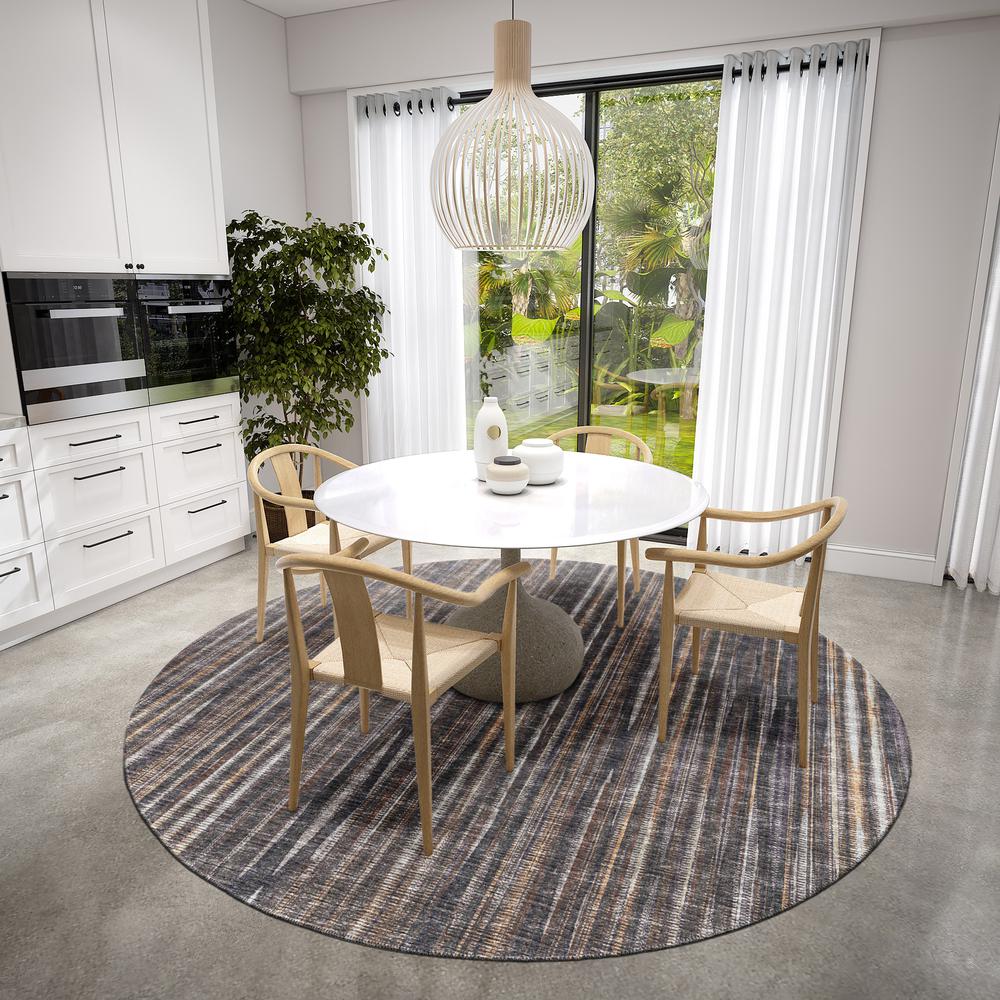Waverly Brown Contemporary Striped 8' x 8' Round Rug Brown AWA31. Picture 1