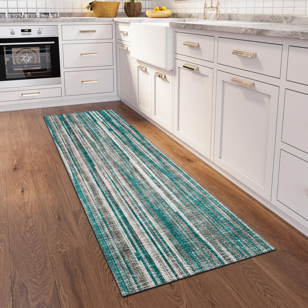 Waverly Peacock Contemporary Striped 2'3" x 7'6" Runner Rug Peacock AWA31. Picture 1
