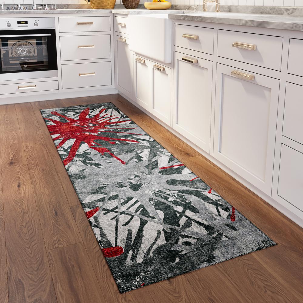 Bravado Red Contemporary Color Splash 2'3" x 7'6" Runner Rug Red ABV36. Picture 1