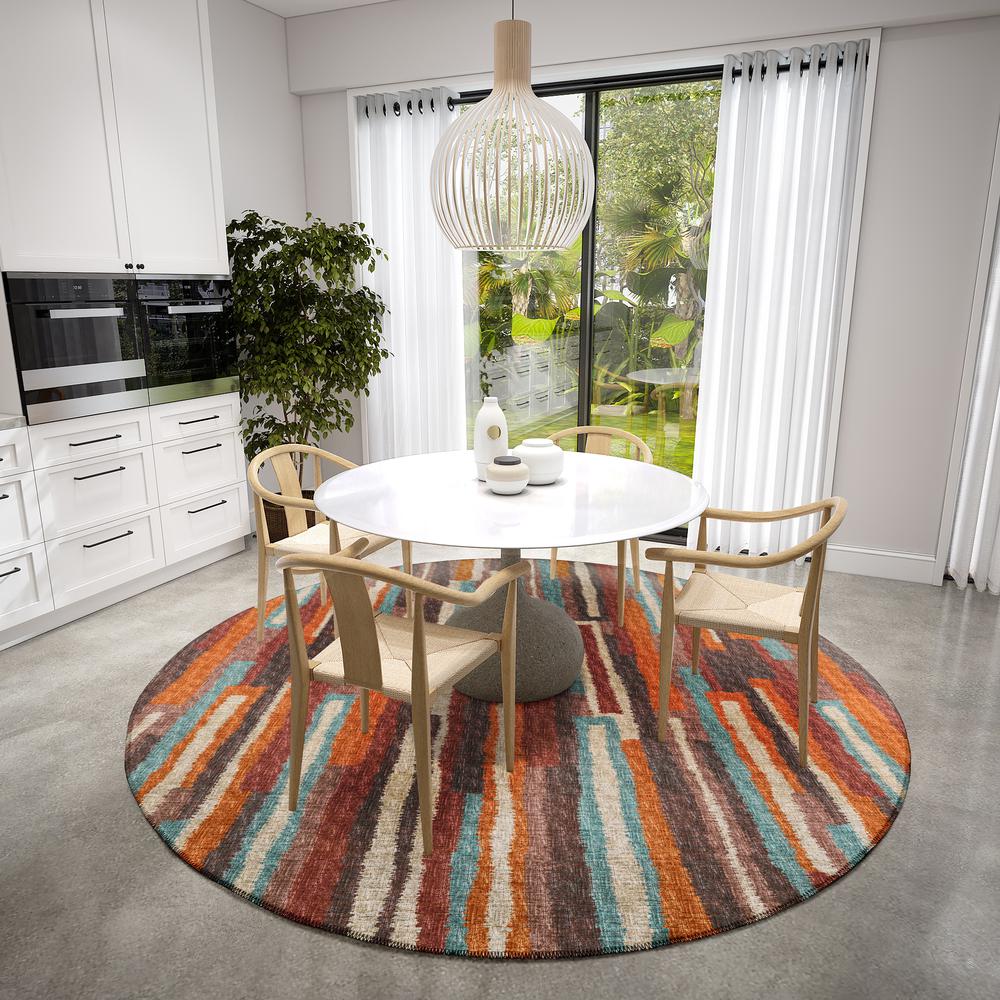 Bravado Paprika Contemporary Striped 8' x 8' Area Rug Paprika ABV37. Picture 1