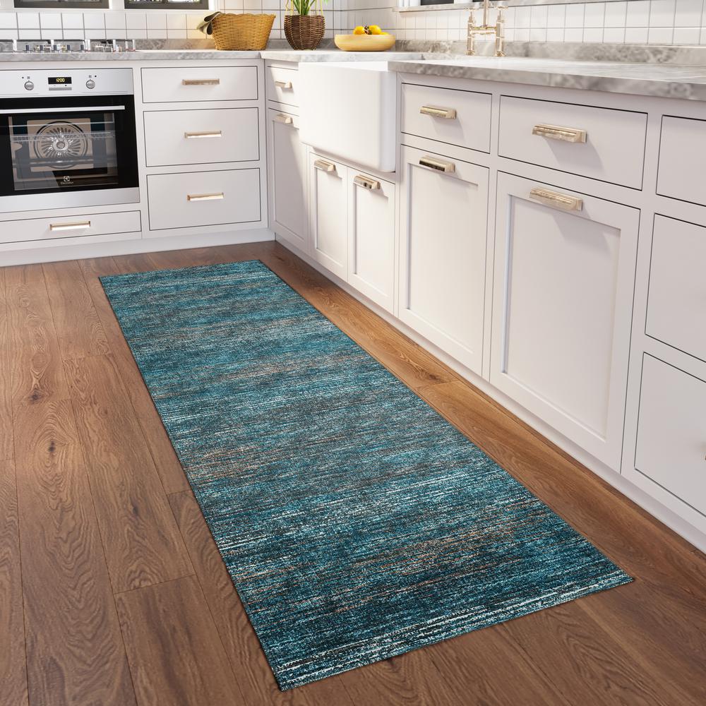 Marston Blue Transitional Striped 2'3" x 7'6" Runner Rug Blue AMA31. Picture 1