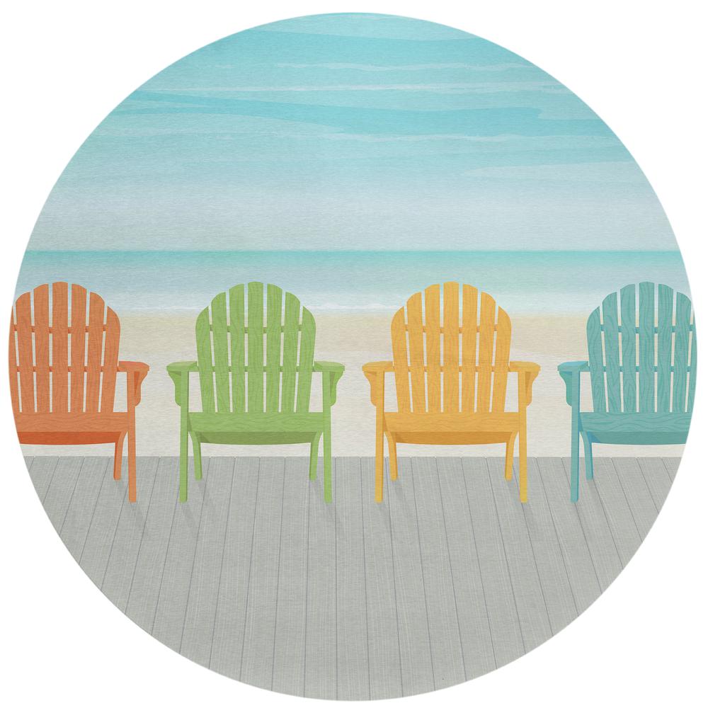 Indoor/Outdoor Harpswell AHP31 Blue Washable 8' x 8' Round Rug. Picture 1
