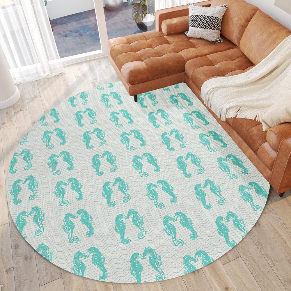Indoor/Outdoor Surfside ASR45 Aqua Washable 8' x 8' Round Rug. Picture 2