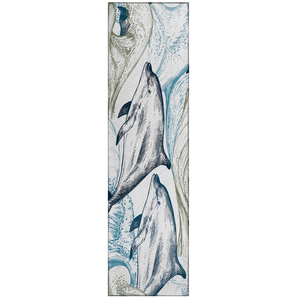 Indoor/Outdoor Harpswell AHP40 Blue Washable 2'3" x 7'6" Runner Rug. Picture 1