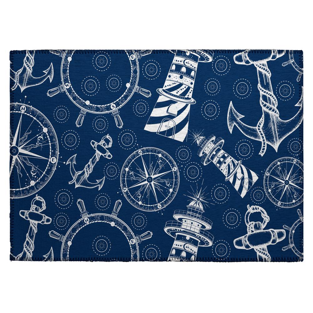 Indoor/Outdoor Harpswell AHP39 Blue Washable 1'8" x 2'6" Rug. Picture 1