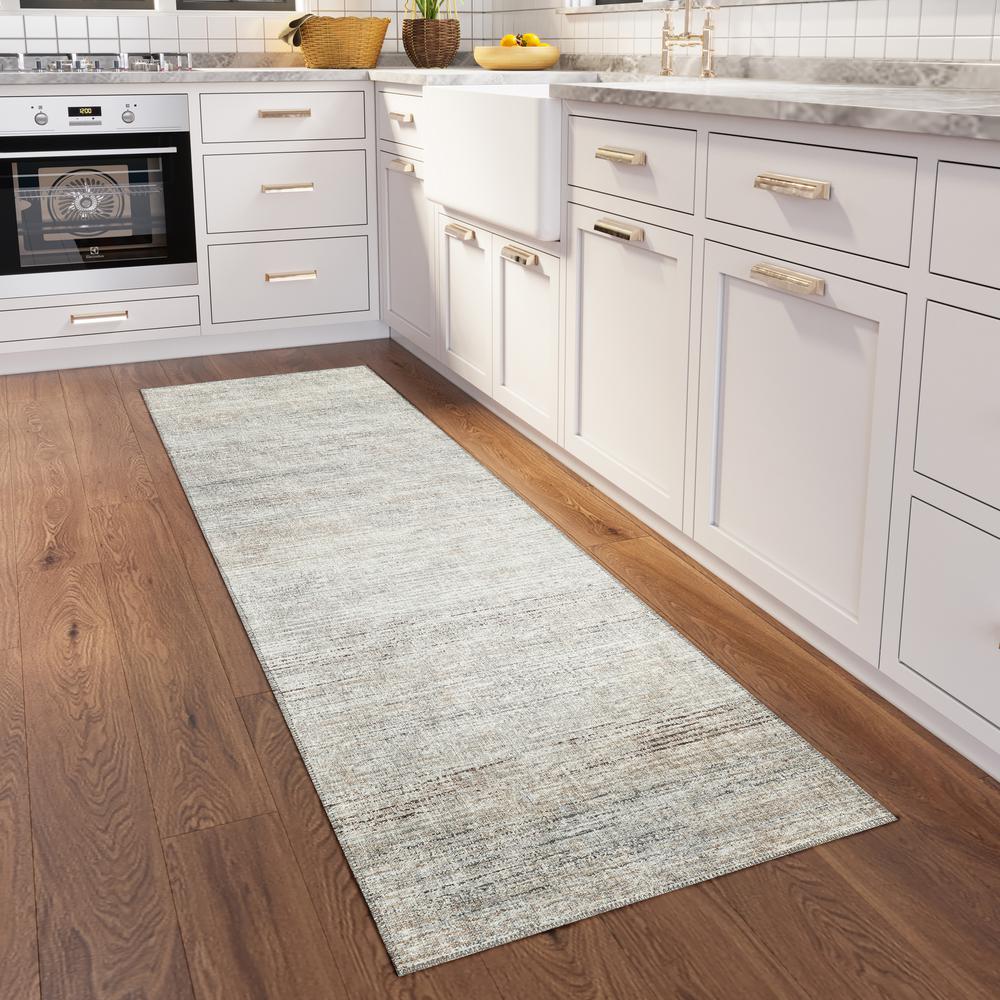 Marston Beige Transitional Striped 2'3" x 7'6" Runner Rug Beige AMA31. Picture 1