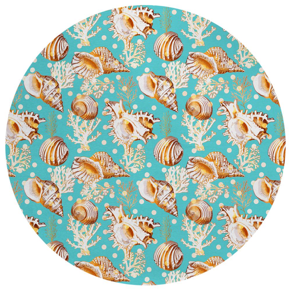 Indoor/Outdoor Surfside ASR36 Aqua Washable 8' x 8' Round Rug. Picture 1
