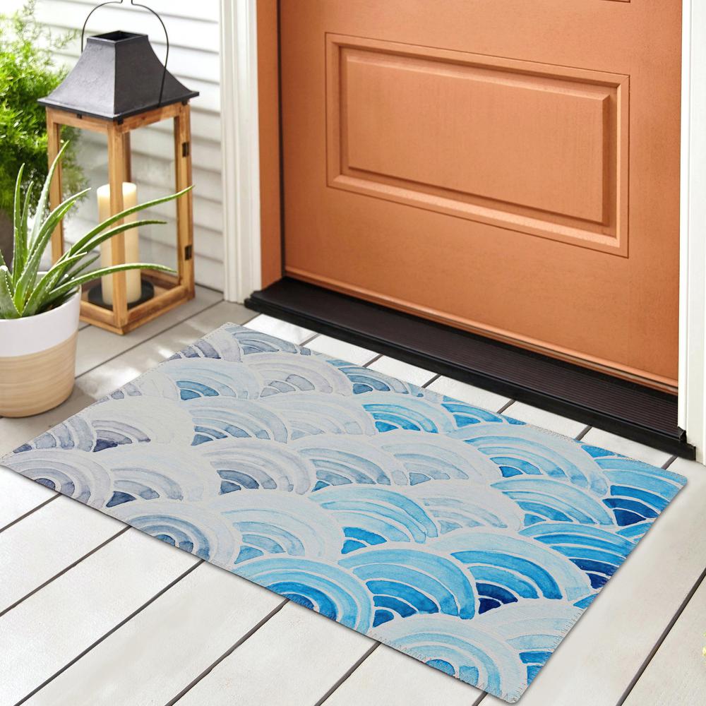 Indoor/Outdoor Surfside ASR35 Blue Washable 1'8" x 2'6" Rug. Picture 2
