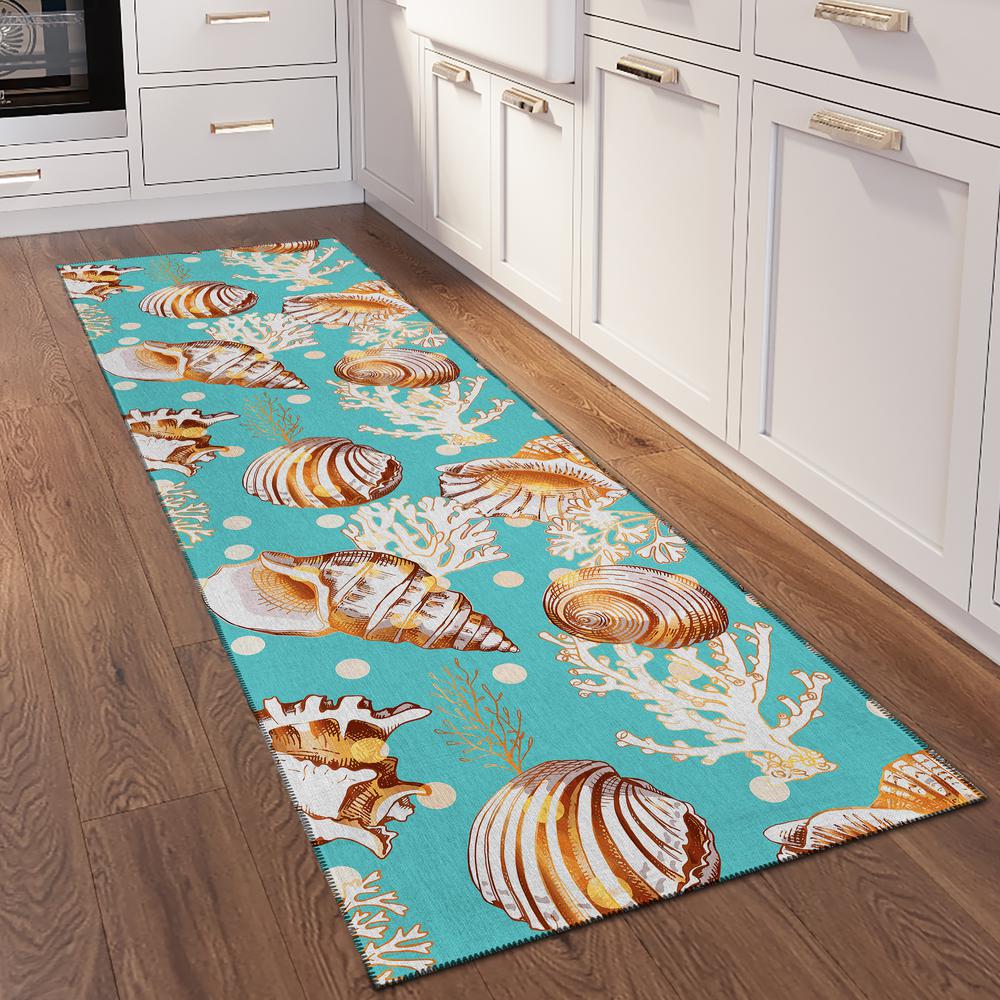 Indoor/Outdoor Surfside ASR36 Aqua Washable 2'3" x 7'6" Runner Rug. Picture 2