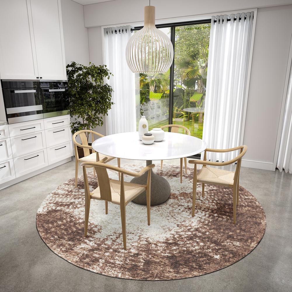 Rylee Brown Transitional Abstract 8' x 8' Round Rug Brown ARY31. Picture 1