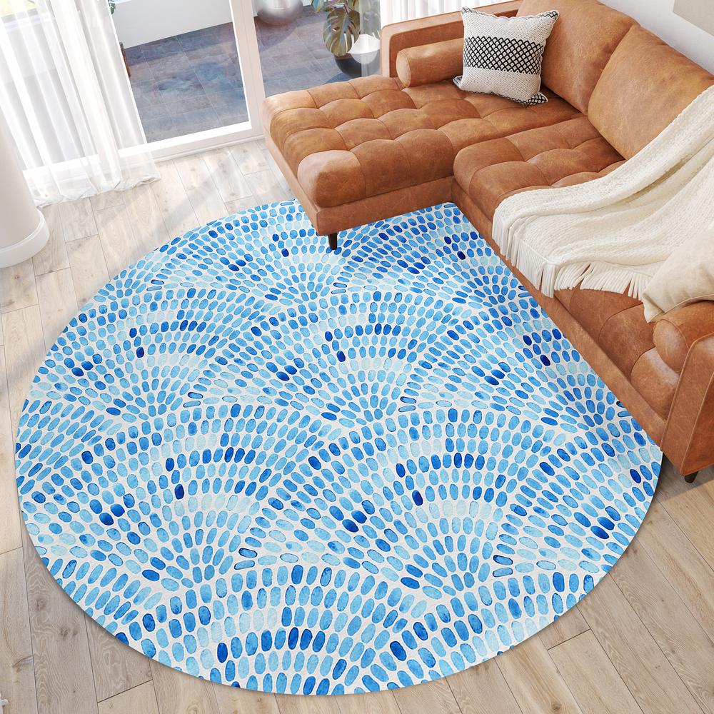 Indoor/Outdoor Surfside ASR37 Blue Washable 8' x 8' Round Rug. Picture 2