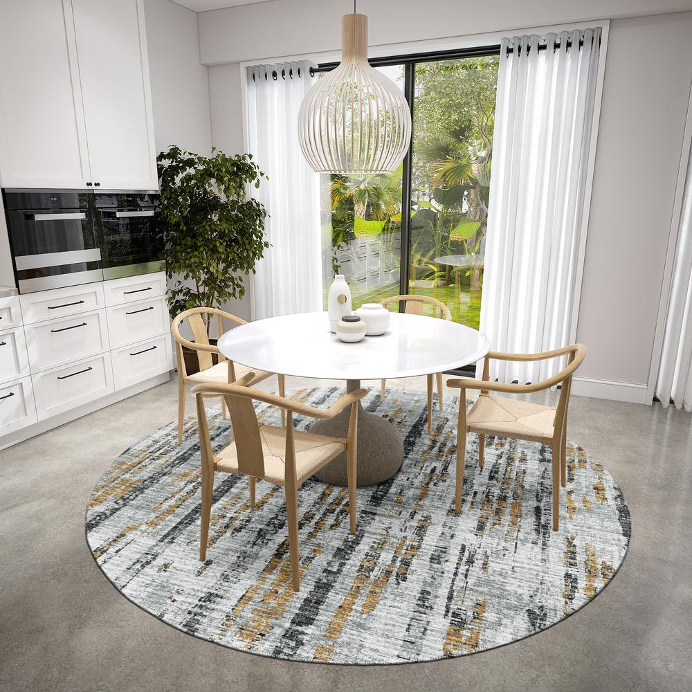 Rylee Silver Transitional Abstract 8' x 8' Round Rug Silver ARY36. Picture 1