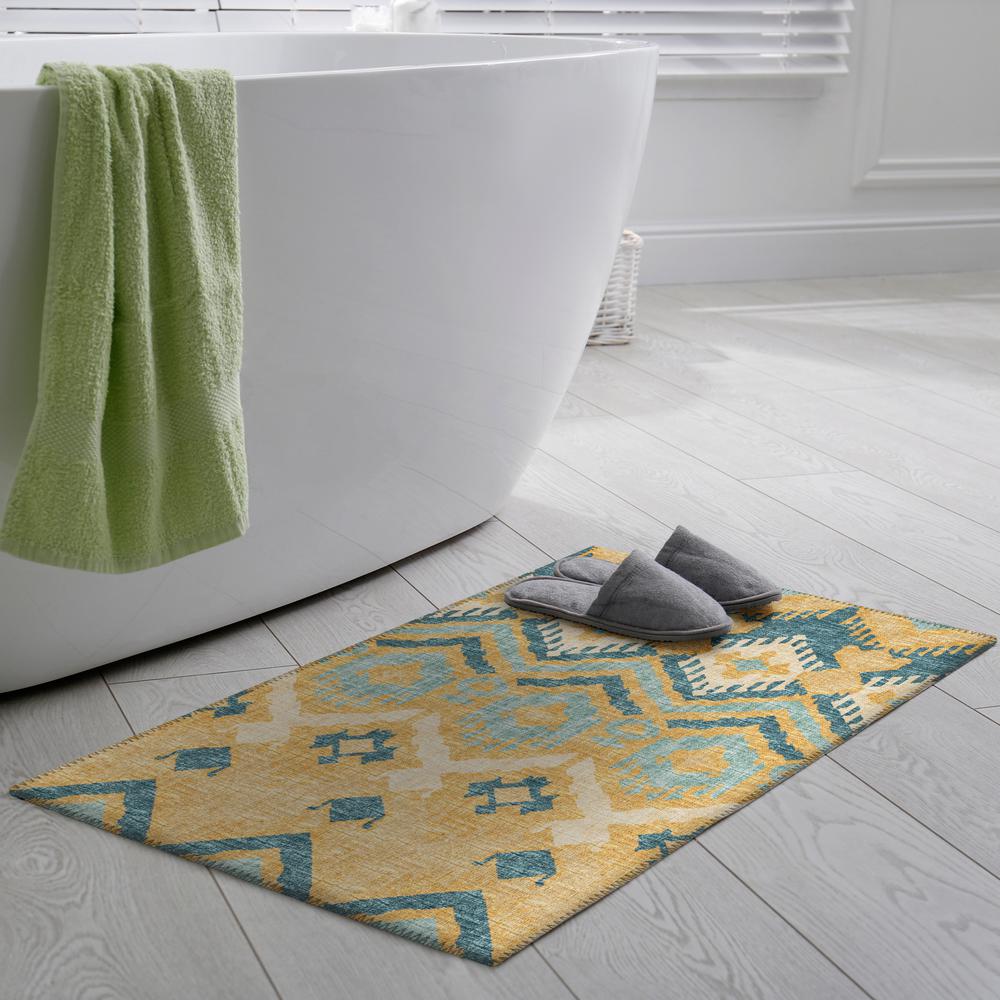 Yuma Yellow Bohemian Ikat 1'8" x 2'6" Accent Rug Yellow AYU32. Picture 1