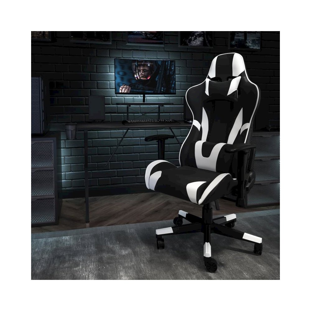 Black Gaming Desk and Black Reclining Gaming Chair Set with Cup Holder, Headphone Hook, and Monitor/Smartphone Stand. Picture 2