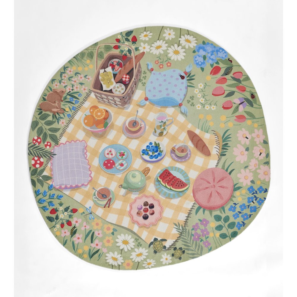 Playground Tea Party Green Kid Rug 6' X 6' Round. Picture 1