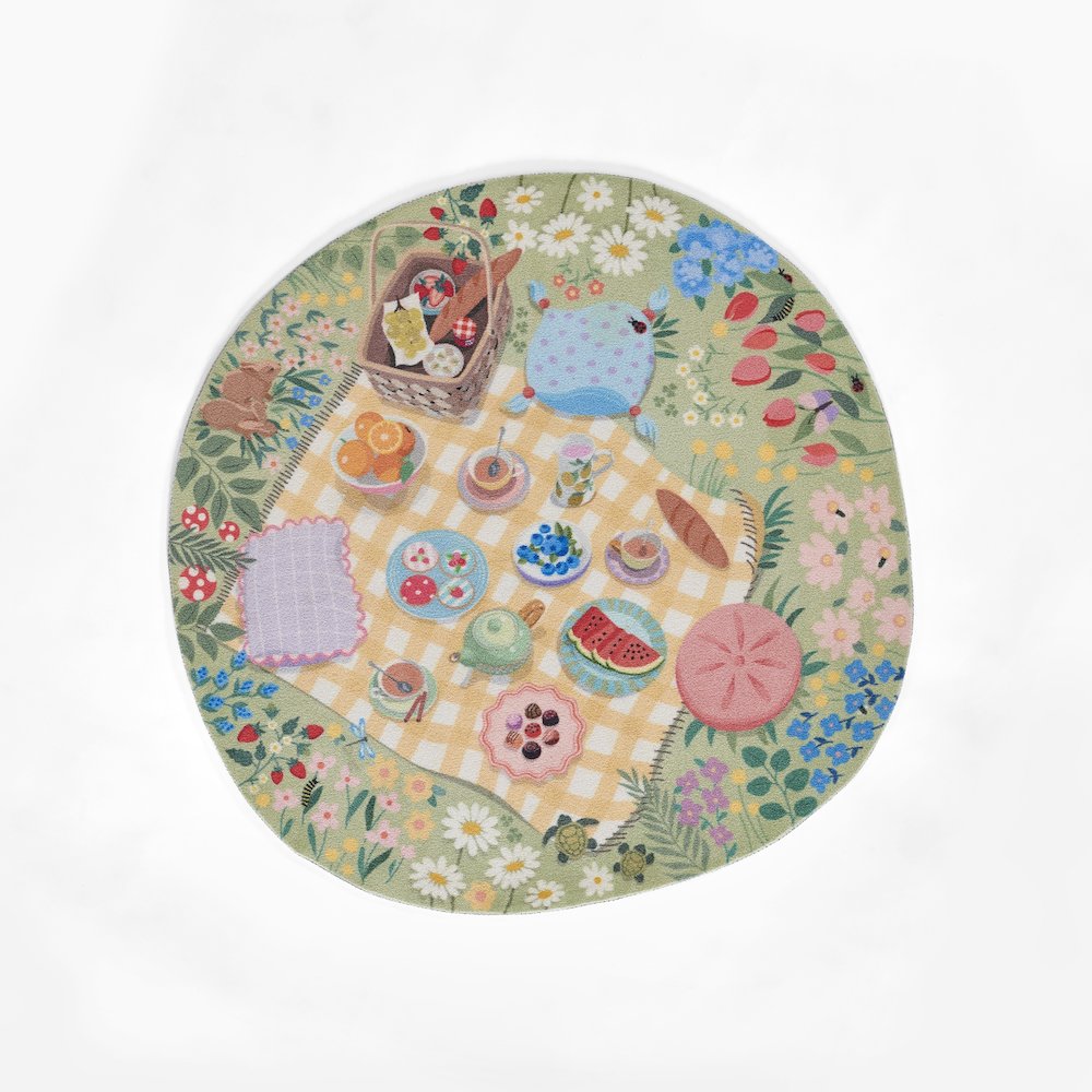 Playground Tea Party Green Kid Rug 4' X 4' Round. Picture 1