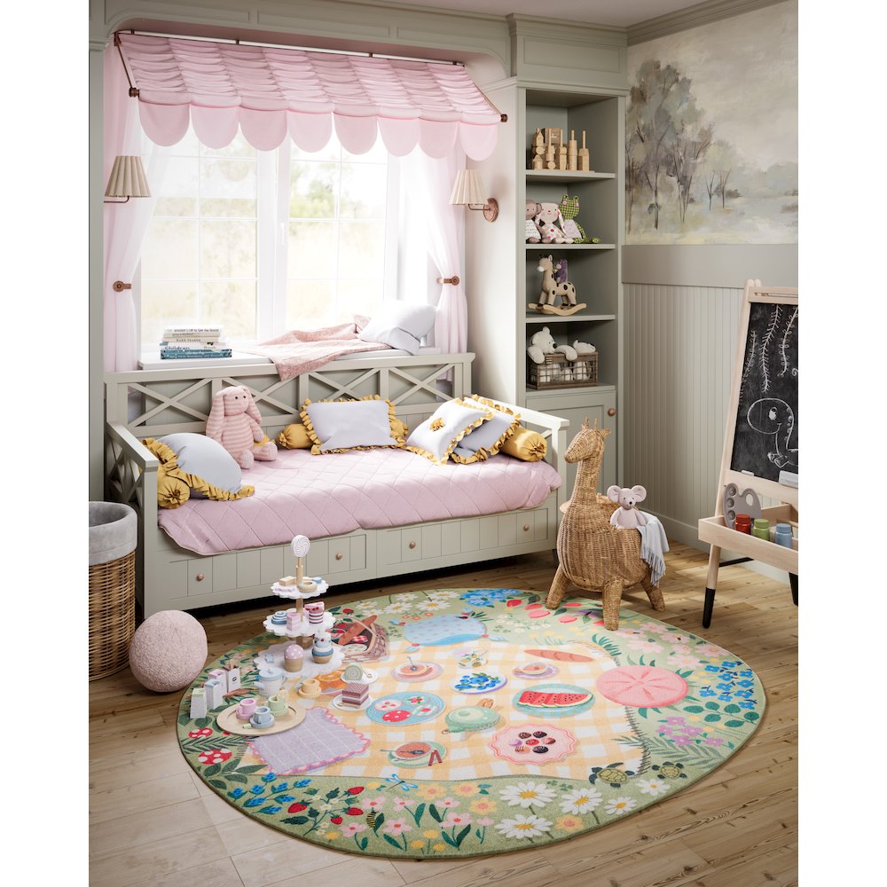 Playground Tea Party Green Kid Rug 4' X 4' Round. Picture 11