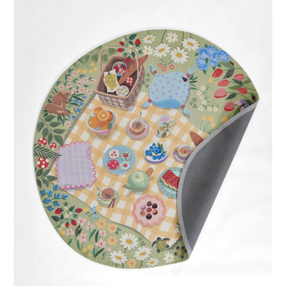 Playground Tea Party Green Kid Rug 4' X 4' Round. Picture 3