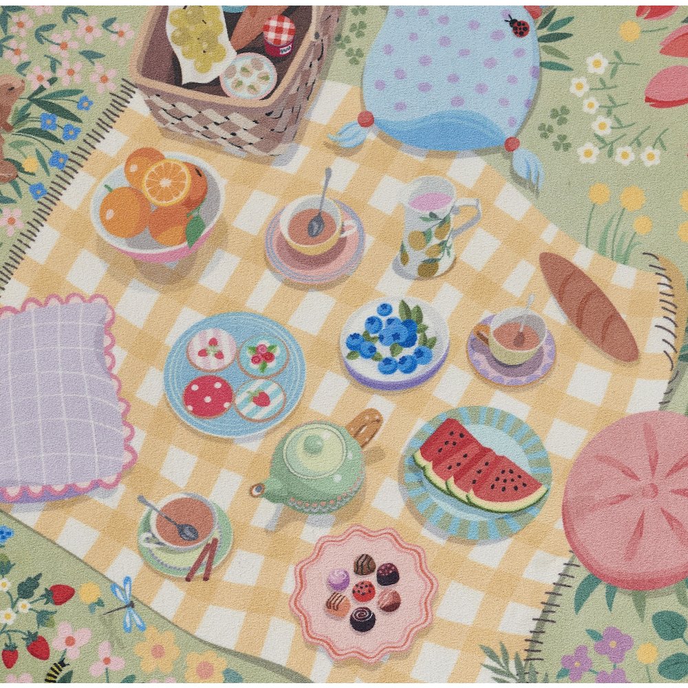 Playground Tea Party Green Kid Rug 4' X 4' Round. Picture 7