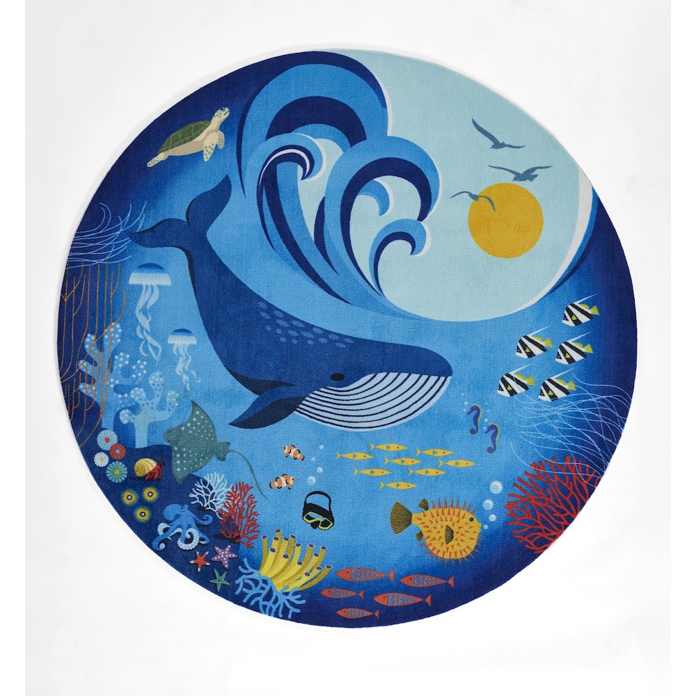 Playground Ocean Blue Kid Rug 6' X 6' Round. Picture 1