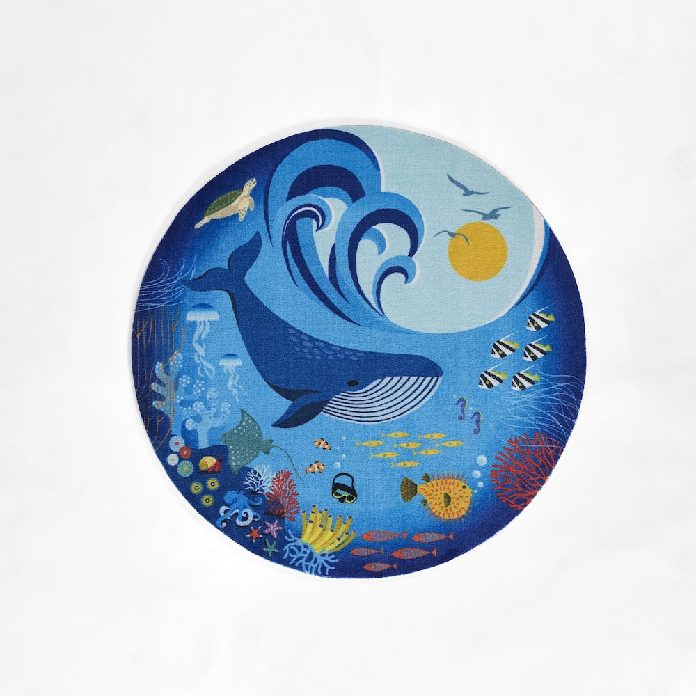 Playground Ocean Blue Kid Rug 4' X 4' Round. Picture 1