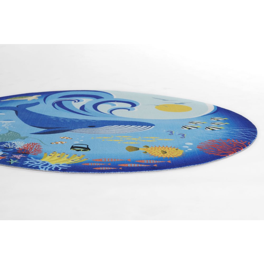 Playground Ocean Blue Kid Rug 4' X 4' Round. Picture 2