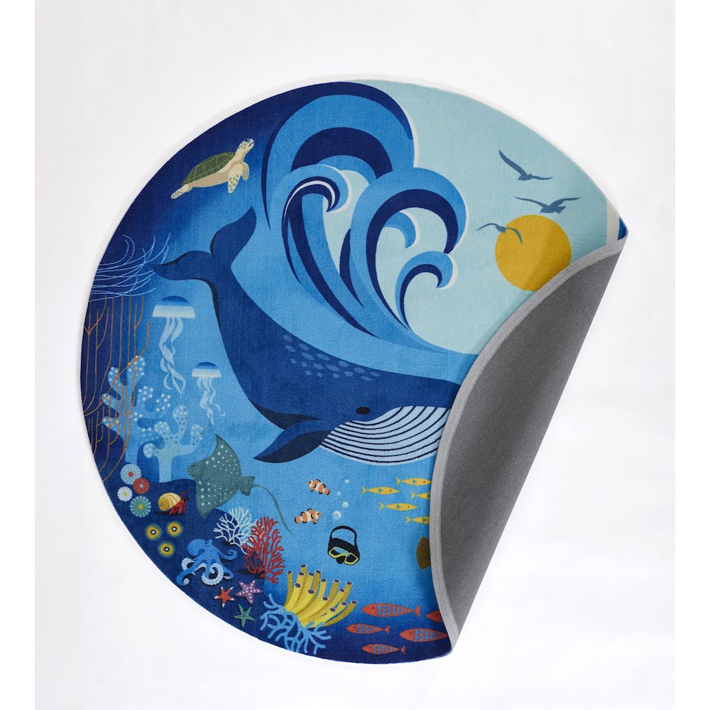 Playground Ocean Blue Kid Rug 4' X 4' Round. Picture 3