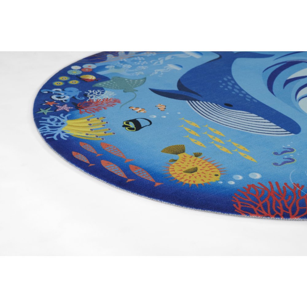 Playground Ocean Blue Kid Rug 4' X 4' Round. Picture 6