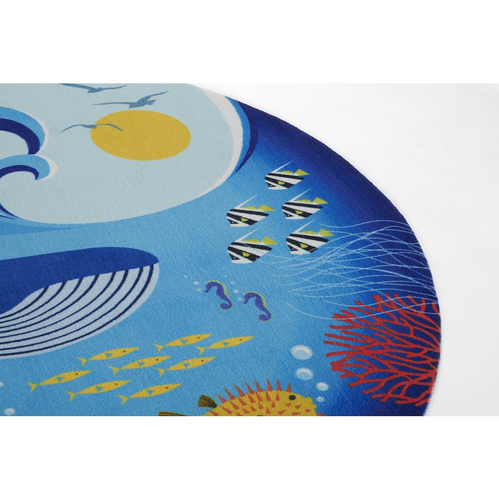 Playground Ocean Blue Kid Rug 4' X 4' Round. Picture 8