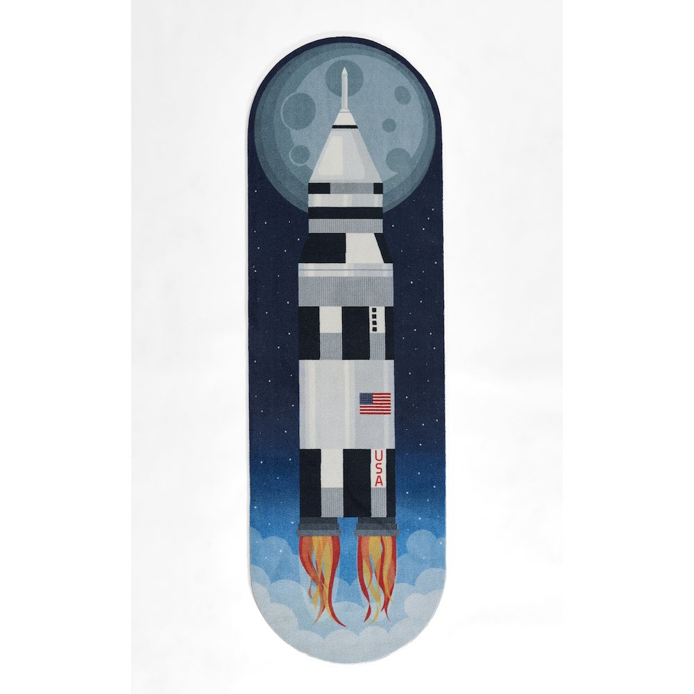 Playground Rocket Blue Kid Rug 2'4" X 7'7". Picture 1