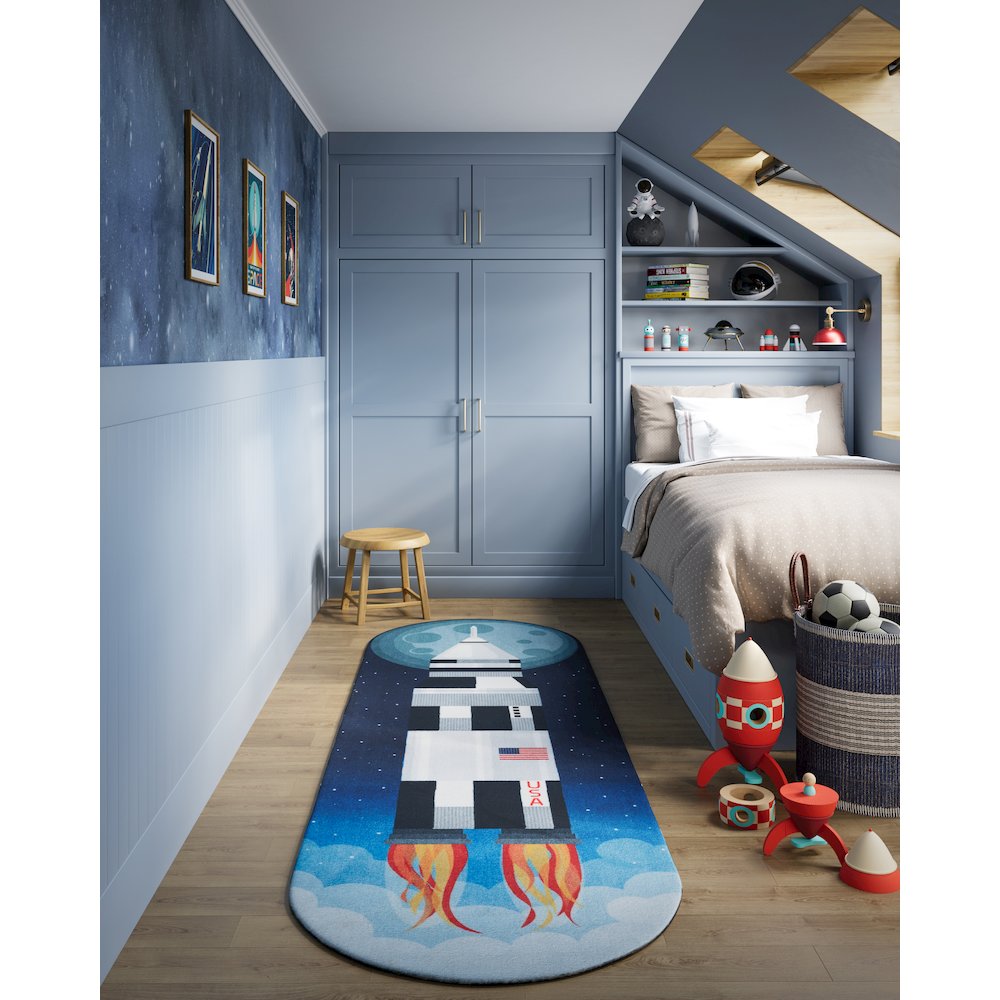Playground Rocket Blue Kid Rug 2'4" X 7'7". Picture 9