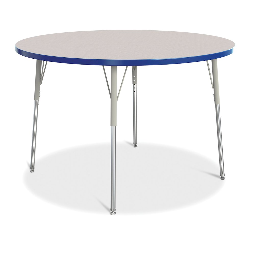 Jonti-Craft Berries Elementary Height Gray Top Color Edge Round Table - Gray Round, Laminated Top - Four Leg Base - 4 Legs - Adjustable Height - 15" to 24" Adjustment x 1.13" Table Top Thickness x 42". Picture 1