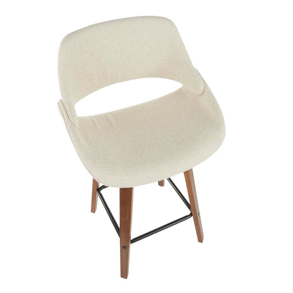 Walnut Wood, Cream Fabric, Black Metal Fabrico Counter Stool - Set of 2. Picture 7