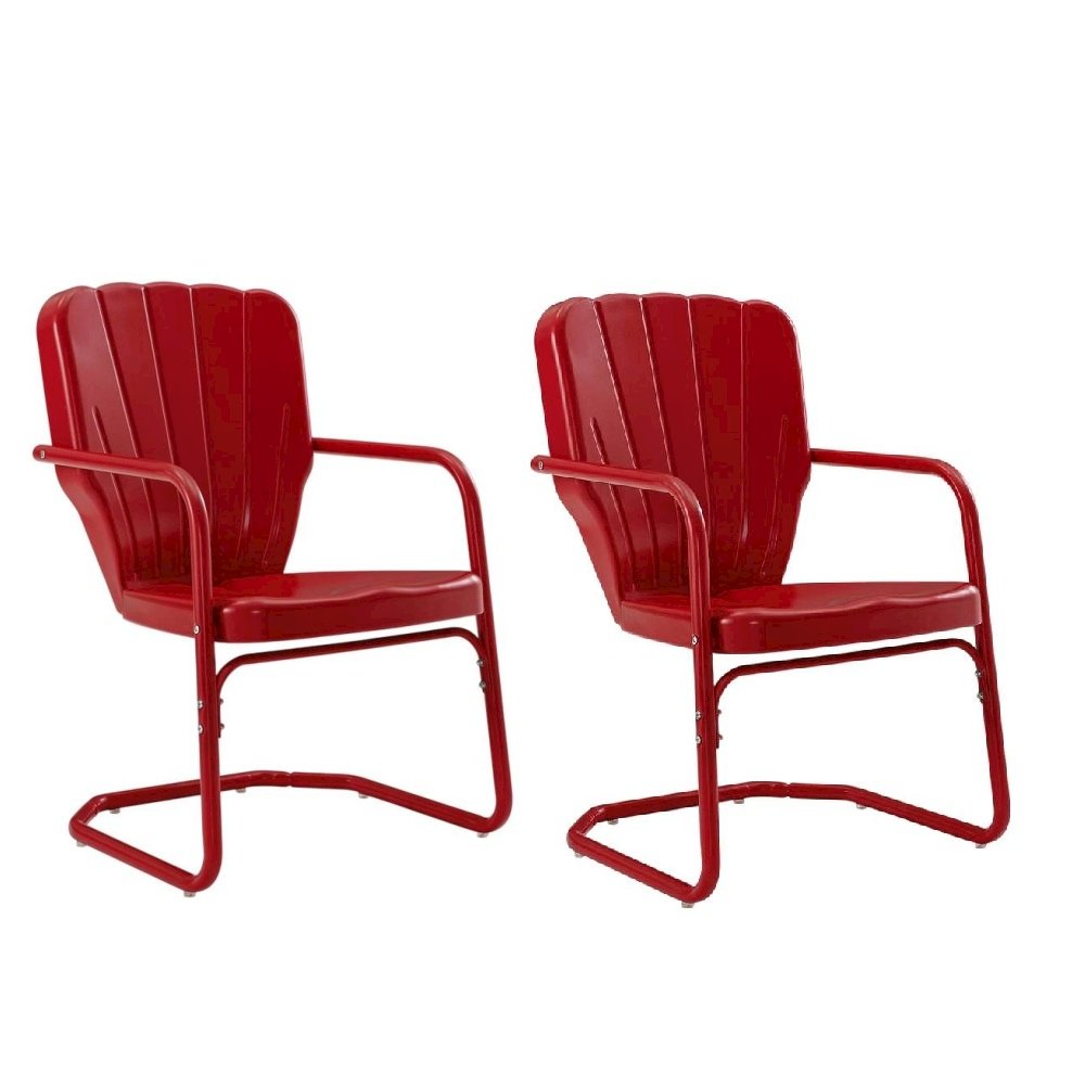Red outdoor chair set with sturdy build and comfortable seating. Picture 1