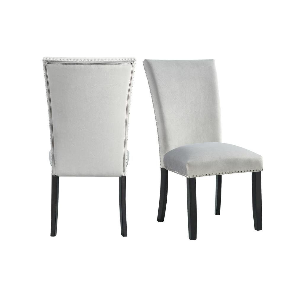 Gray Velvet Upholstered Dining Chairs Set of 2 with Rubberwood Frame. Picture 1