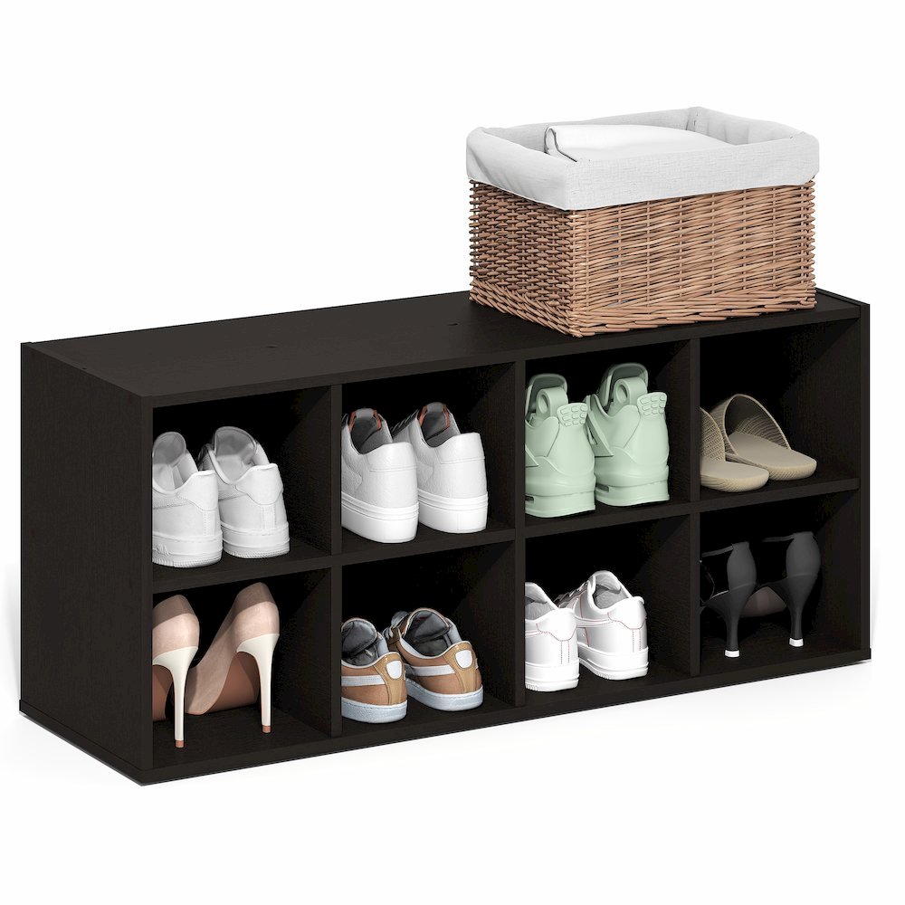 FANO Shoe Rack, 8-Cube Shoe Organizer, Stackable Shoe Storage, Black Dark Oak. Picture 4