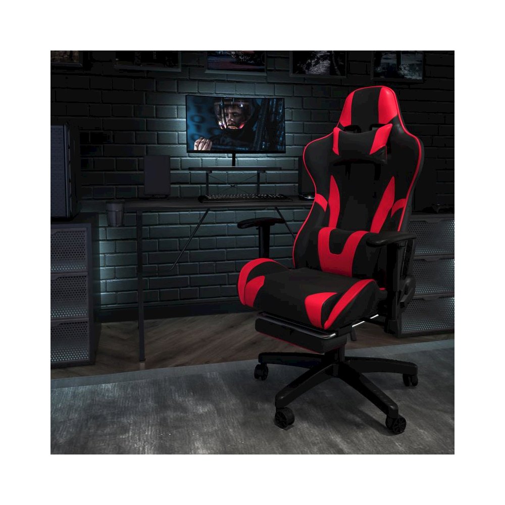 X30 Gaming Chair Racing Office Ergonomic Computer Chair with Fully Reclining Back and Slide-Out Footrest in Red LeatherSoft. Picture 2