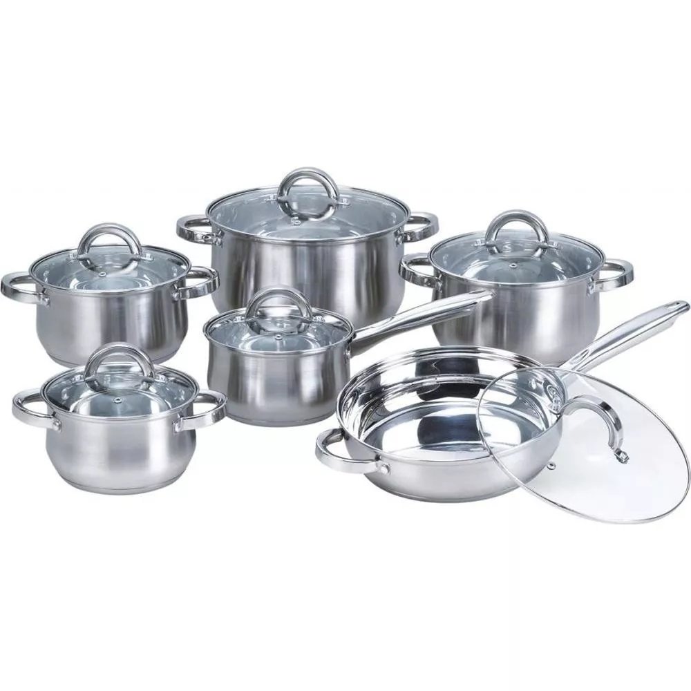 12-Piece Stainless Steel Cookware Sets With Glass Lid. Picture 1