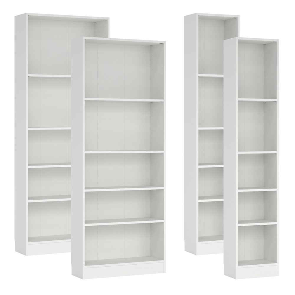 4-Piece Set, Two Narrow 5 Shelf Bookcases and Two Wide 5 Shelf Bookcases. Picture 1