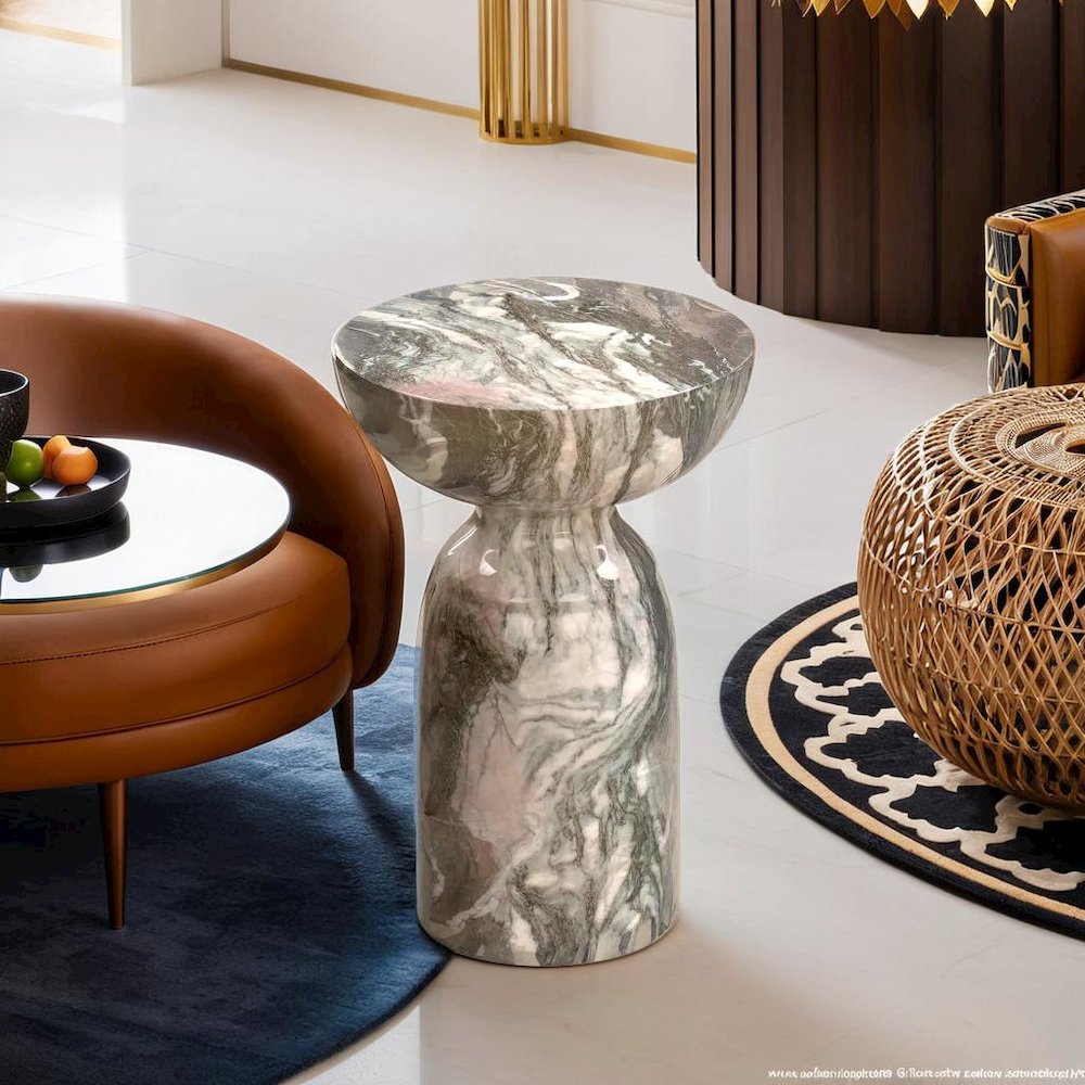 Sophisticated Grey and Blush Marble Side Table with Durable Concrete Design. Picture 3
