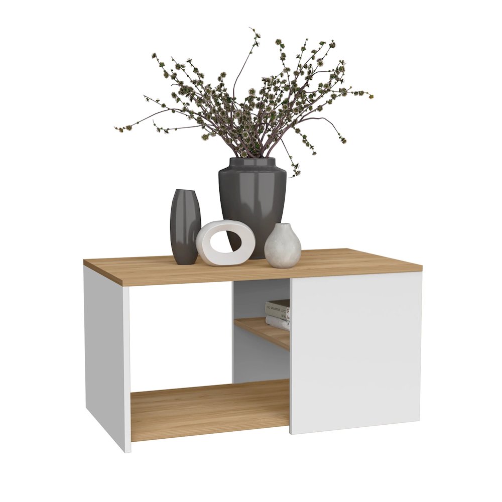 Faison Coffee Table, 2 Shelves, White / Natural Oak. Picture 3